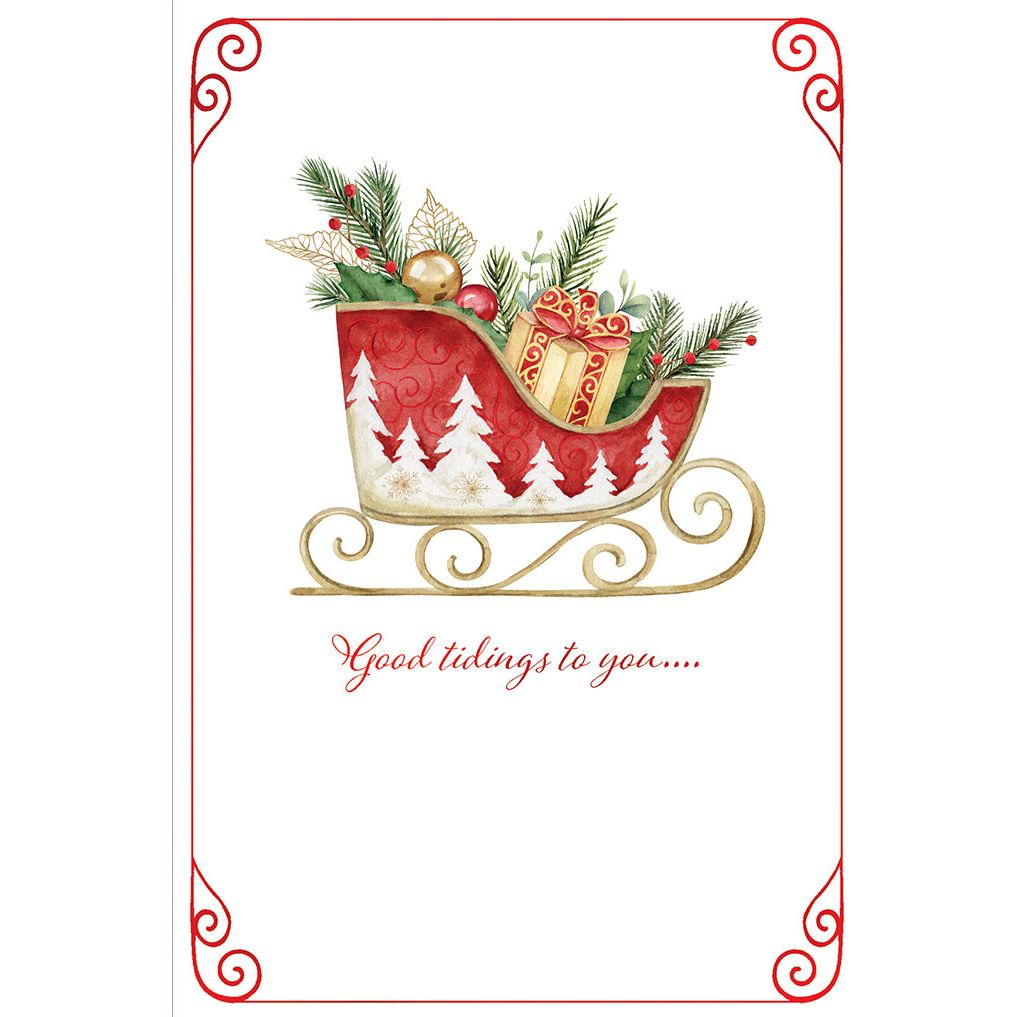 Red Sleigh With White Trees Christmas Card